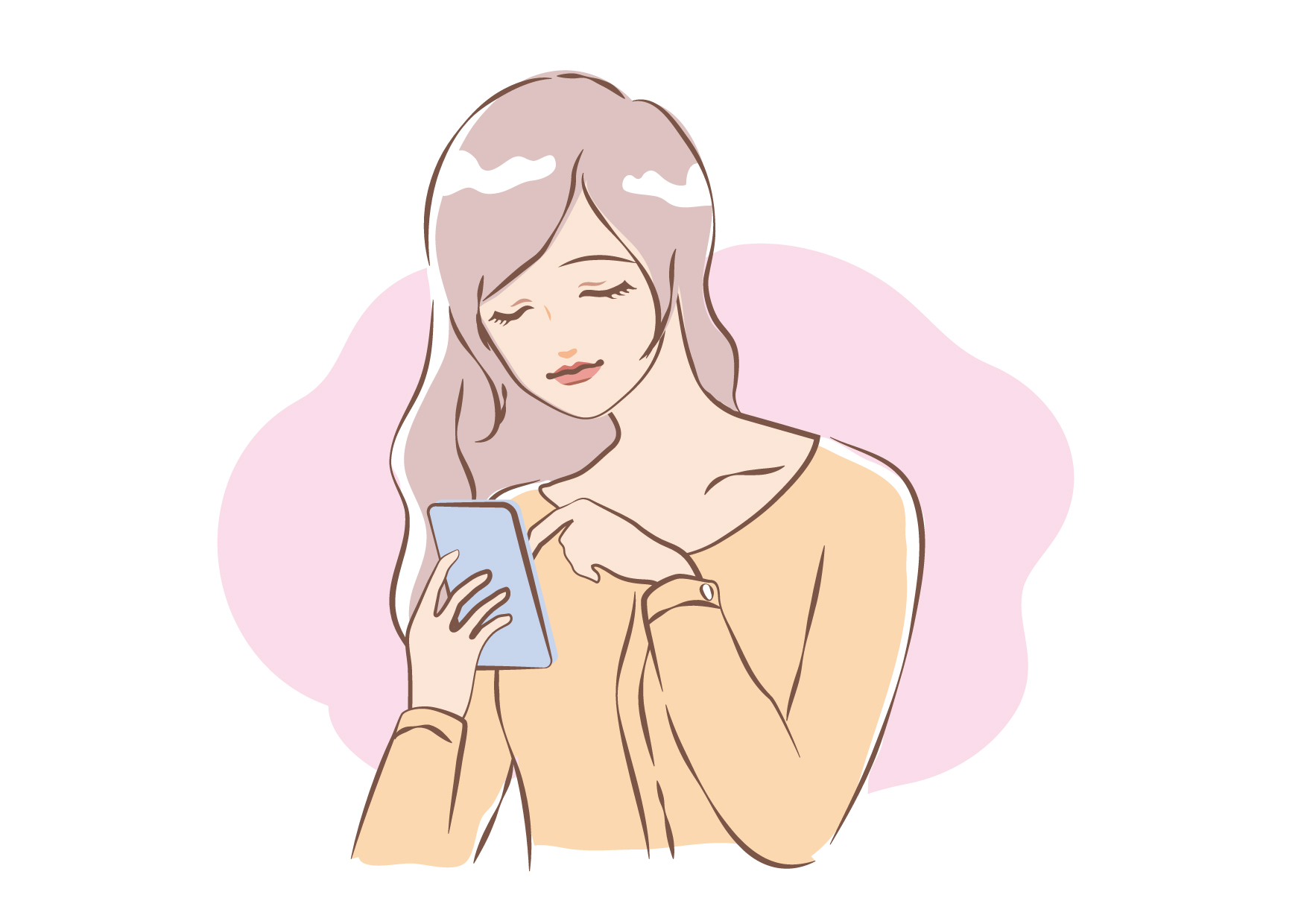 スマホをいじる女性のイラスト